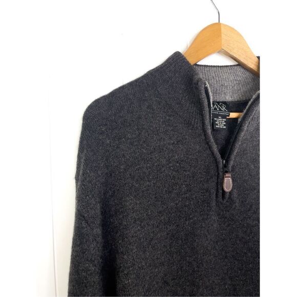 Jos A Bank Lambs Wool Mens Size XL Grey 1/4 Zip Neck Sweater Pullover - Picture 2 of 7